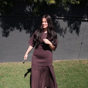 Zara Dark Brown Maxi Dress half pleat